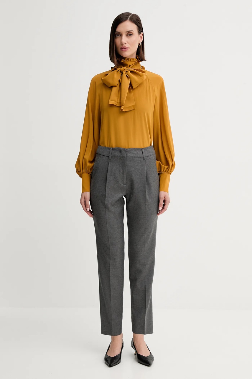 Брюки с шерстью Weekend Max Mara CALDAIA цвет серый chinos высокая посадка 2525136152600