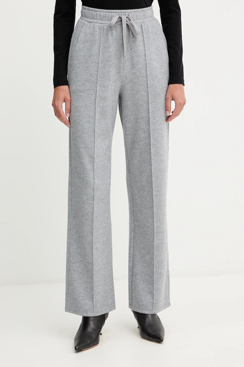 Weekend Max Mara pantaloni cu lână SPONDA culoarea gri, lat, high waist, 2525786022600
