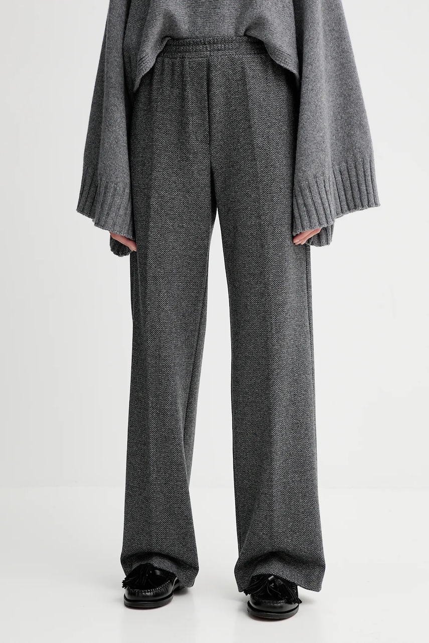 Weekend Max Mara pantaloni cu lână ZELMA culoarea gri, drept, high waist, 2525786042600