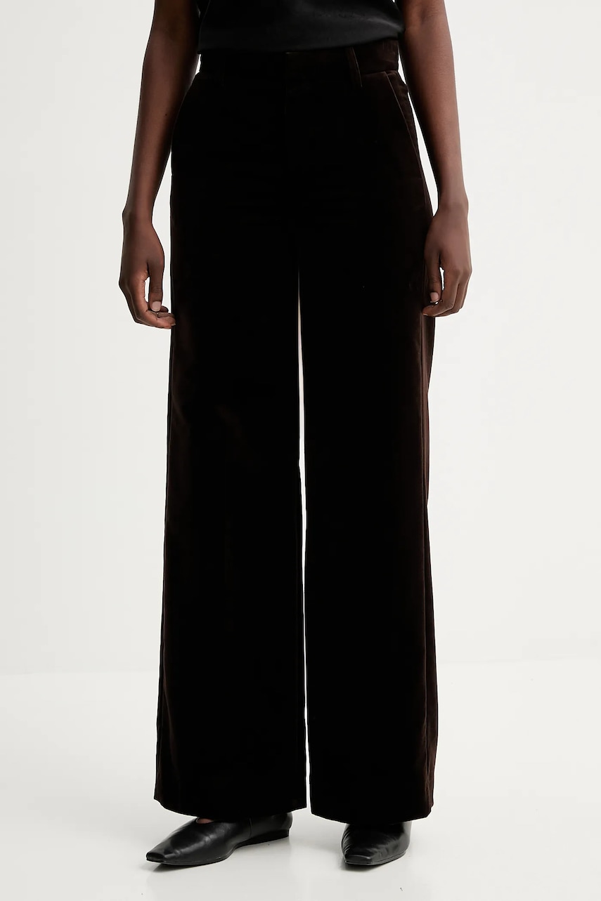 Levně Velurové kalhoty ZADIG&VOLTAIRE dámské, hnědá barva, high waist, WWPA01868