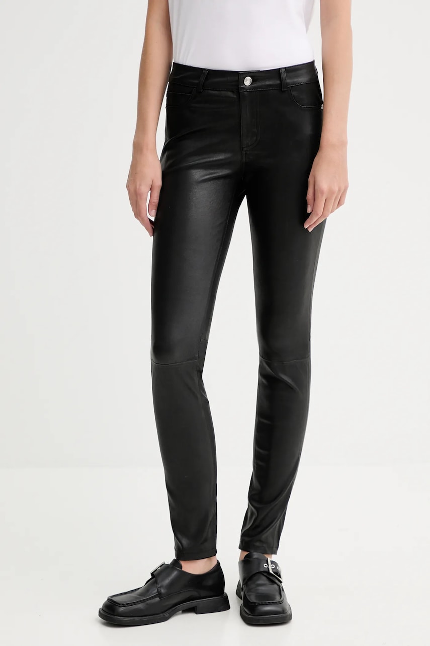 ZADIG&VOLTAIRE pantaloni de piele culoarea negru, mulată, medium waist, RWPA01097