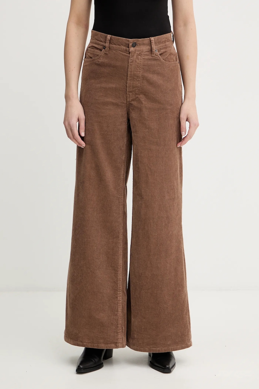 ZADIG&VOLTAIRE pantaloni de catifea cord culoarea maro, evazați, high waist, WWPA01872