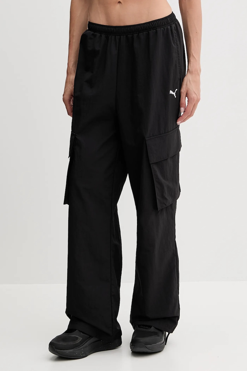 Puma pantaloni culoarea negru, drept, high waist, 629756