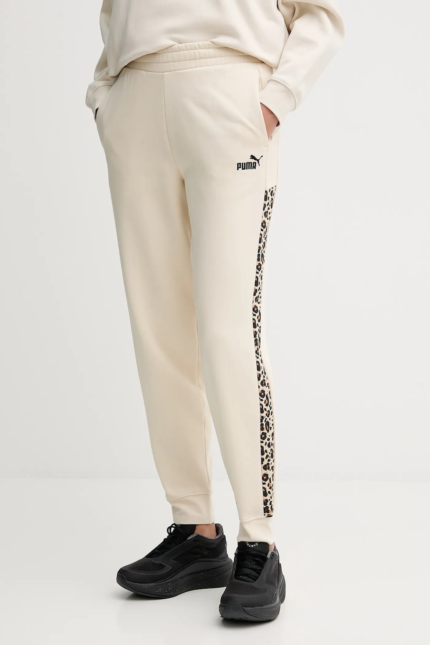Puma pantaloni de trening culoarea bej, cu model, 688086