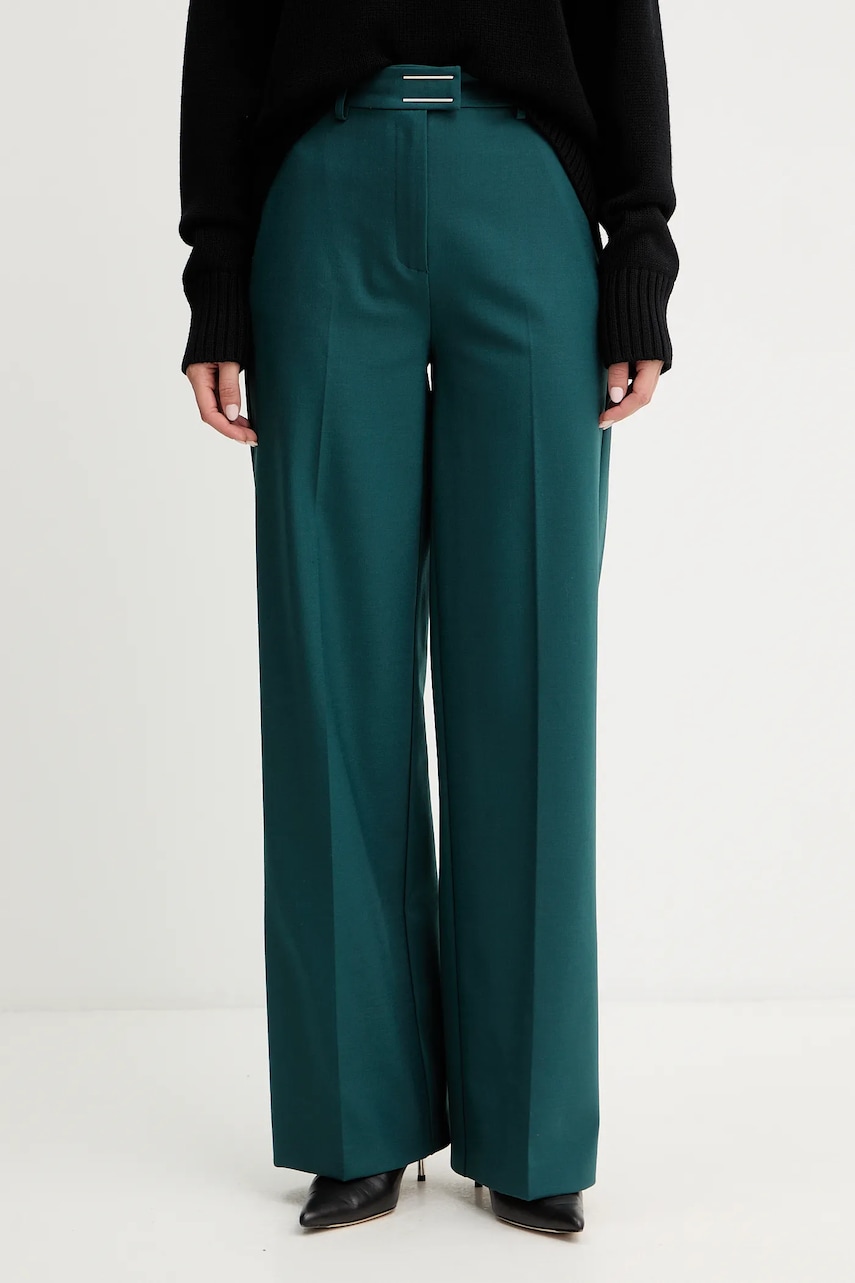 Levně Kalhoty s příměsí vlny Patrizia Pepe zelená barva, high waist, 2P1707 A475