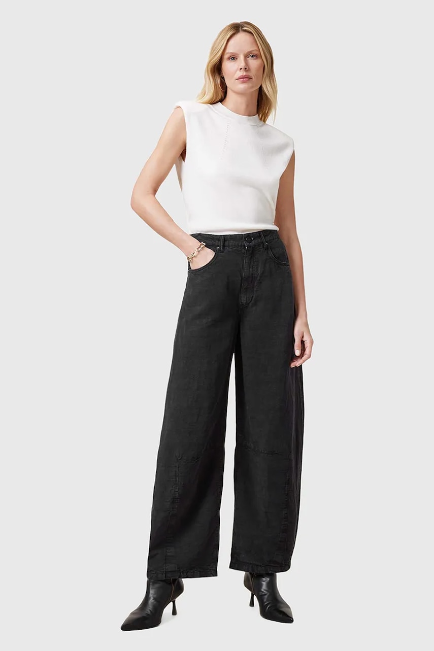 AllSaints pantaloni JETT culoarea negru, lat, high waist, W077TC