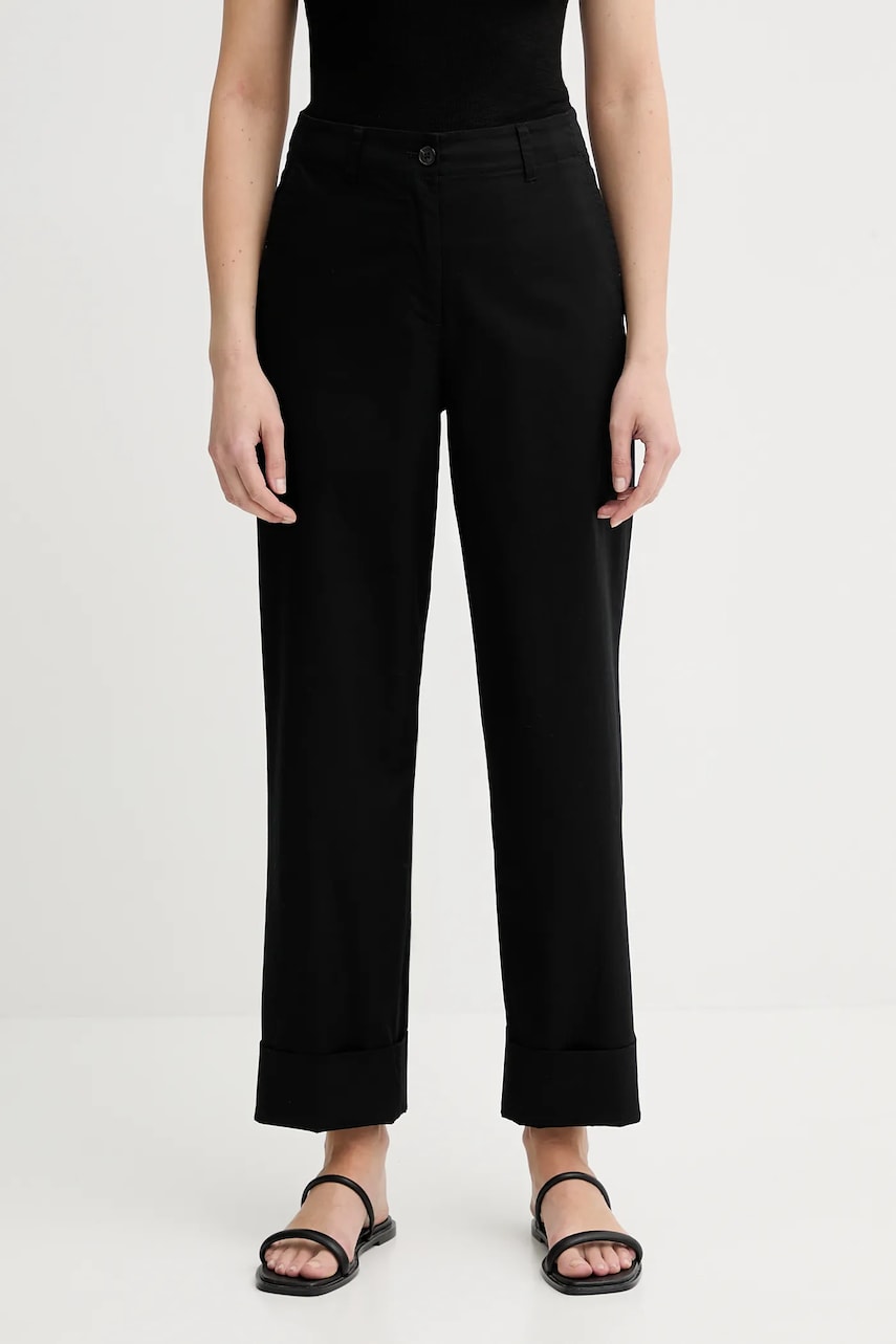 Levně Kalhoty Marc O'Polo dámské, černá barva, široké, high waist, 506034110243