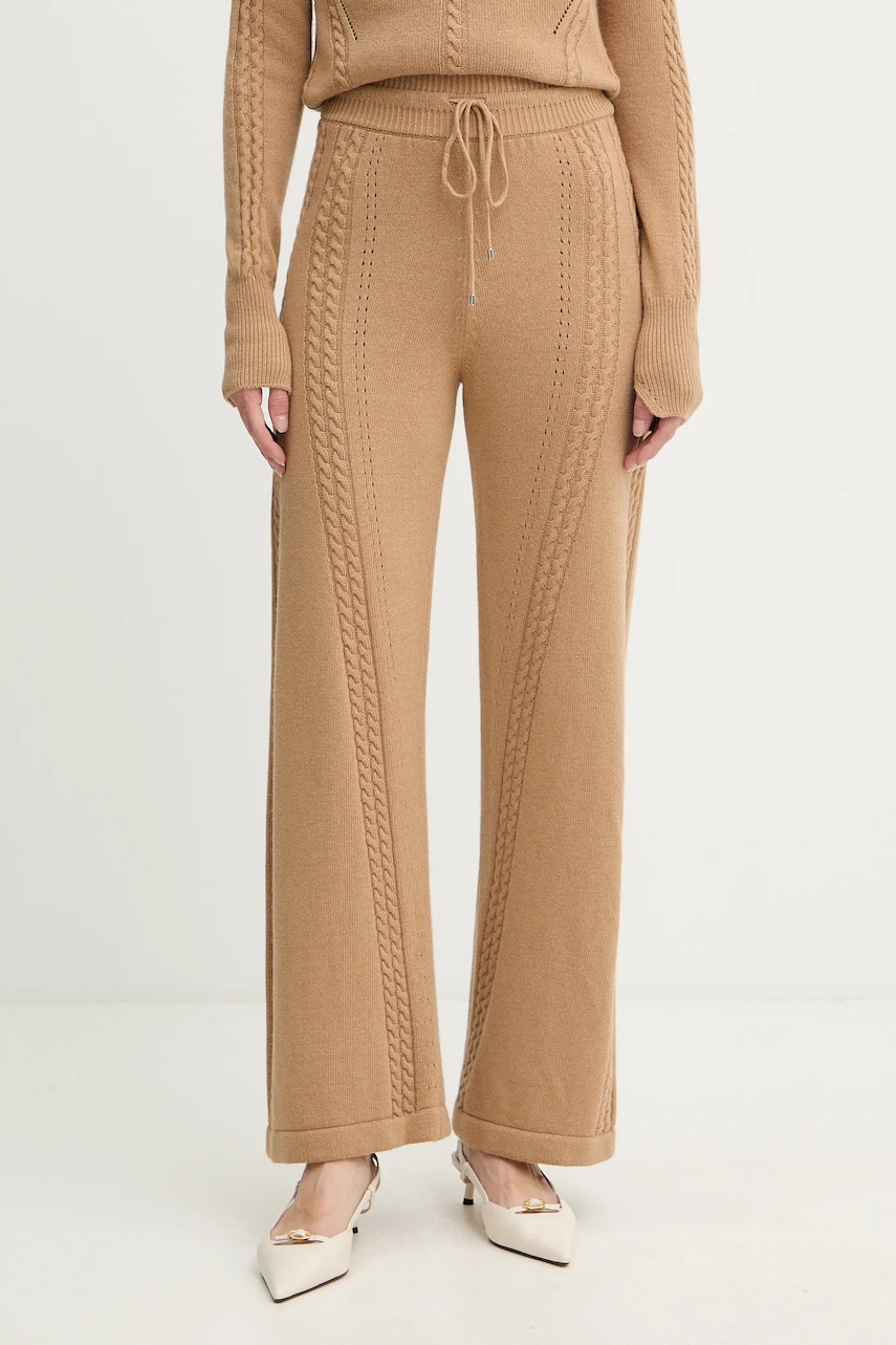 Ermanno Scervino pantaloni cu lână culoarea maro, drept, high waist, D474P501NJG