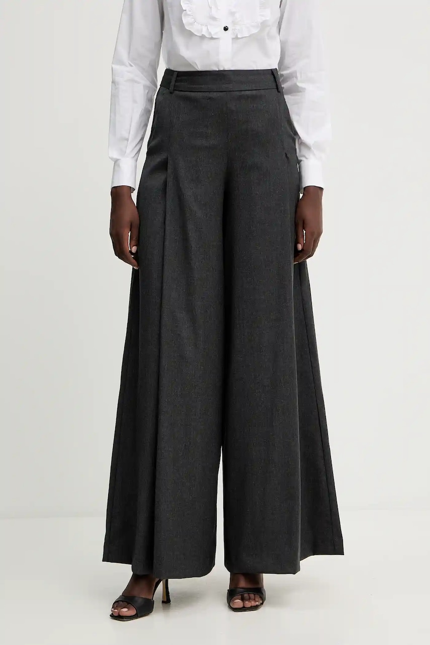 Ermanno Scervino pantaloni din lână culoarea gri, lat, high waist, D474P303JWR