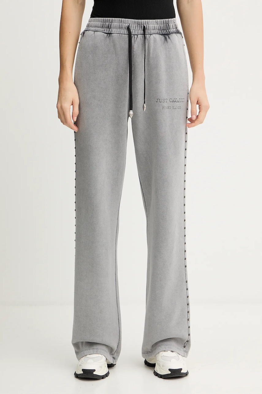 Just Cavalli pantaloni de trening culoarea gri, cu imprimeu, 79PAAE05 CFW13