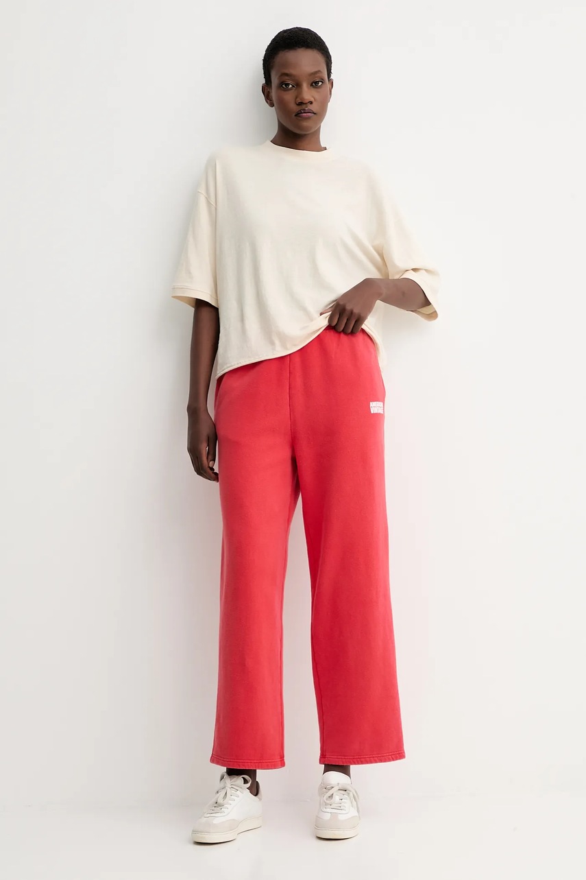 Хлопковые спортивные штаны American Vintage цвет красный однотонные PLI05B