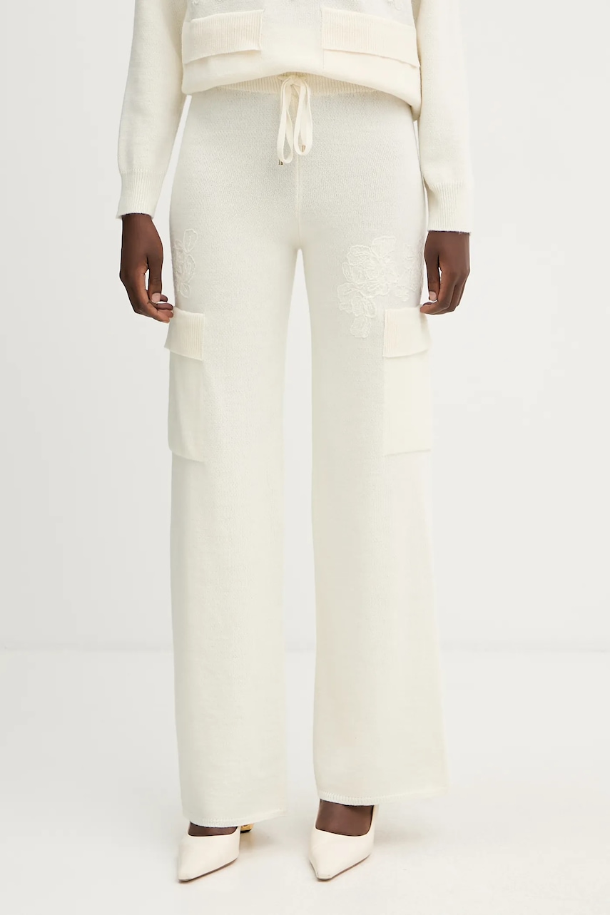 Ermanno Firenze pantaloni de trening cu lână culoarea bej, uni, 57TP027E85