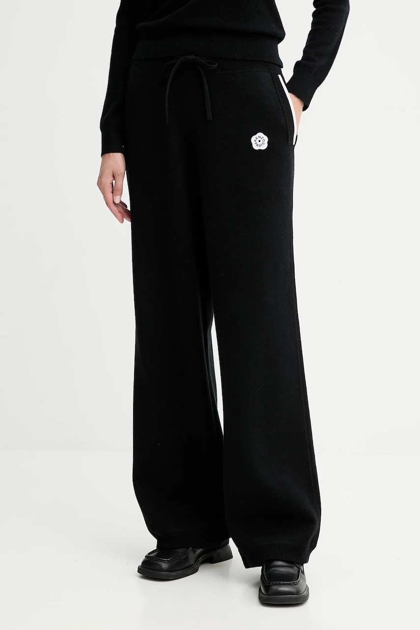 Kenzo pantaloni cu lână culoarea negru, lat, high waist, FF62PA6003LF