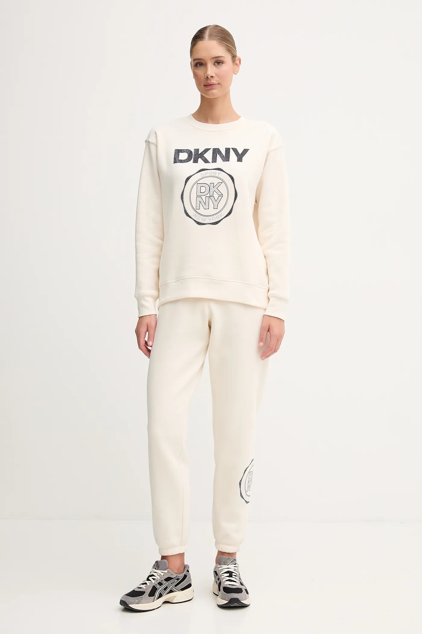 Спортивные штаны Dkny цвет бежевый с аппликацией DP5P3667