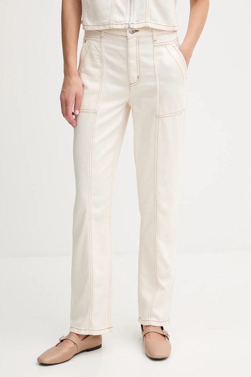 Dkny pantaloni culoarea bej, drept, high waist, P5DKXB18