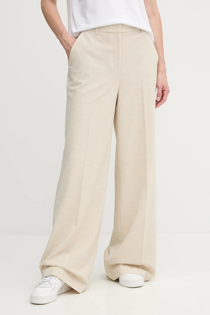Dkny pantaloni culoarea bej, lat, high waist, UD5PS051