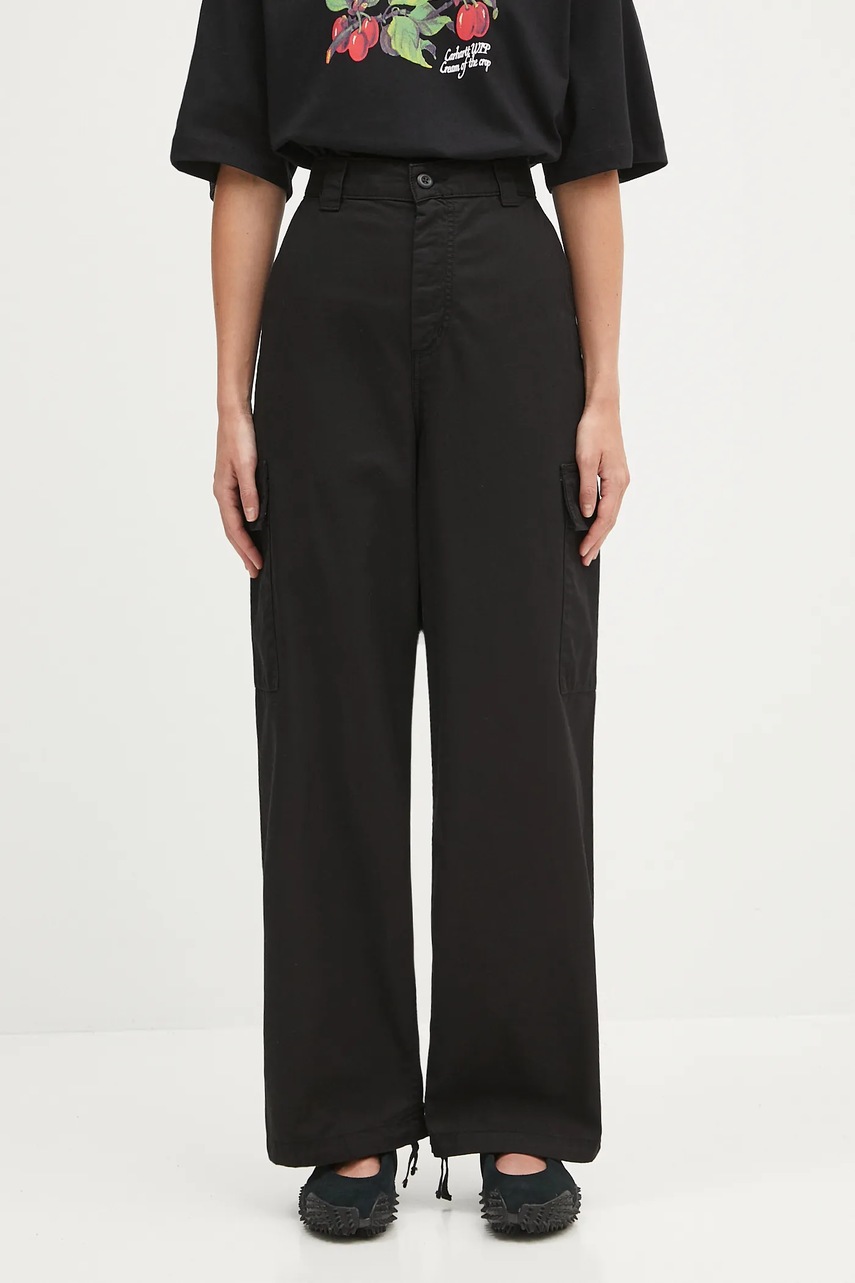 Bavlněné kalhoty Carhartt WIP W' Kingston černá barva, high waist, I035580.89GD