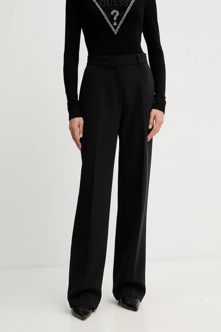 Levně Kalhoty Guess JOANDRA dámské, černá barva, high waist, W5BB08 W2402