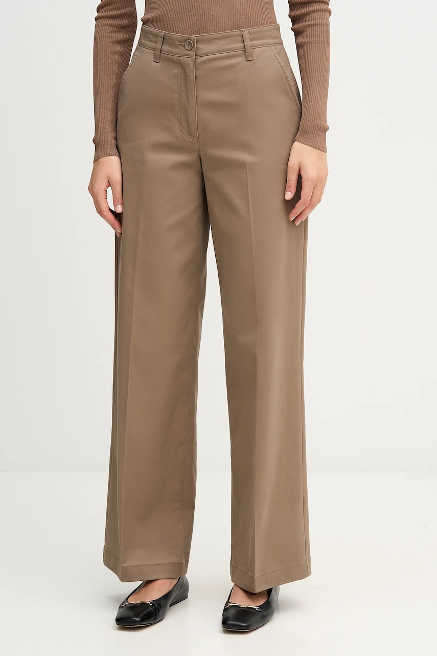 Sisley pantaloni culoarea maro, lat, high waist, 4AI6LE03G