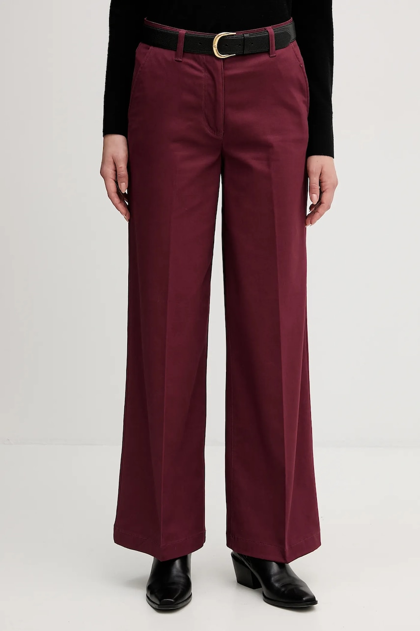 Sisley pantaloni culoarea bordo, lat, high waist, 4AI6LE03G