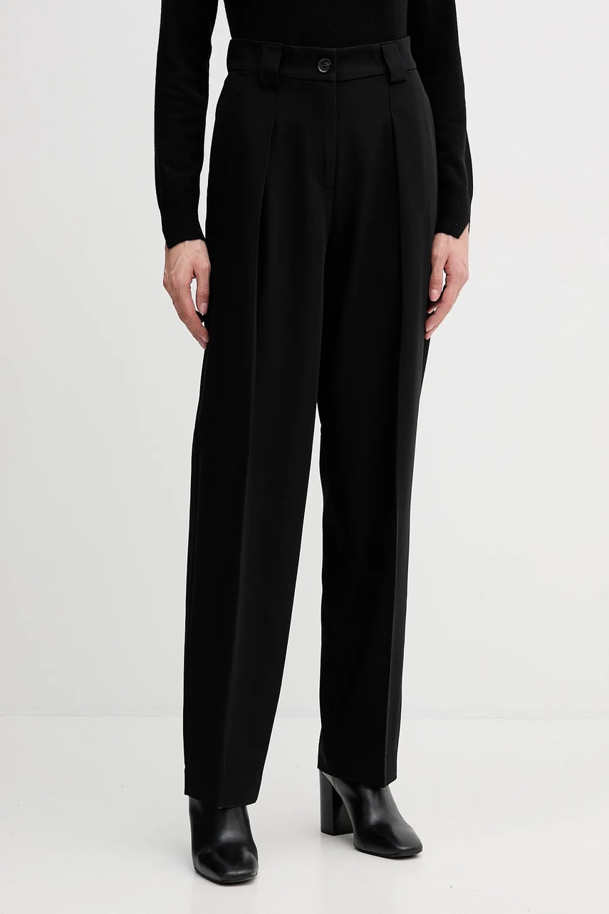 Sisley pantaloni culoarea negru, drept, high waist, 4KVXLF07C