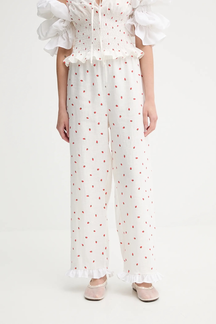 The Sleeper pantaloni din in culoarea bej, drept, high waist, PFPT01C093R