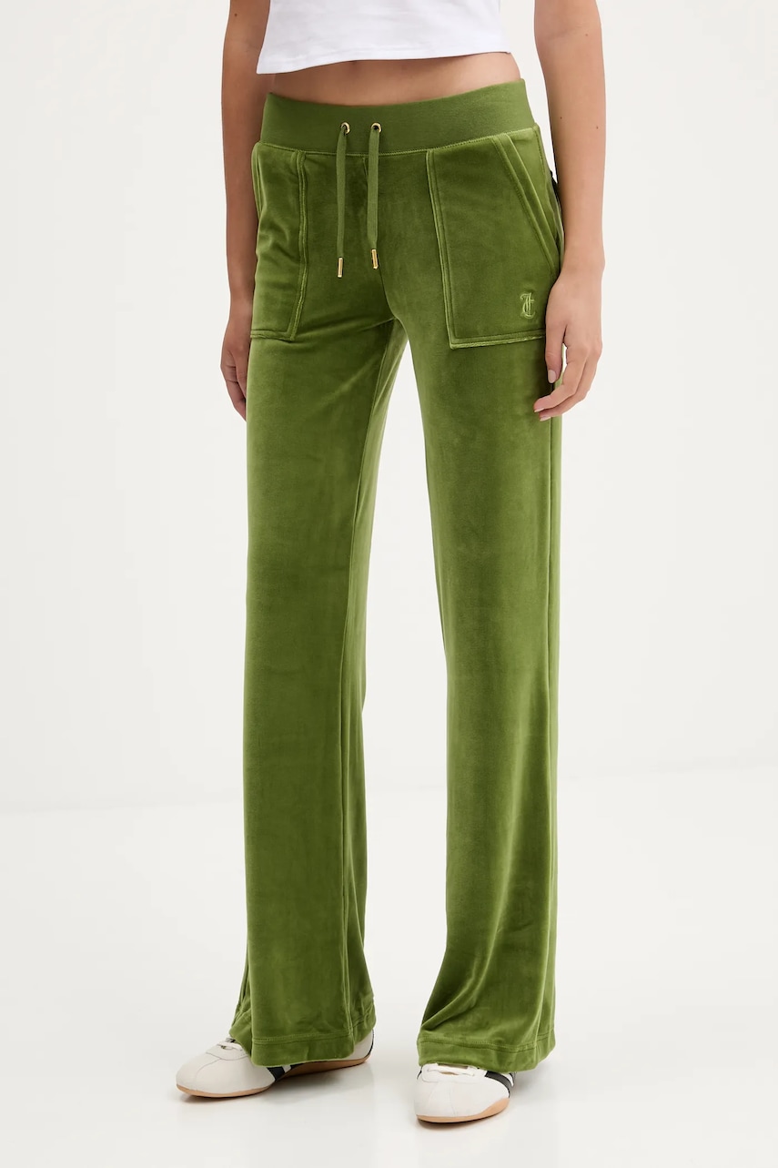 Juicy Couture pantaloni de trening din velur culoarea verde, uni, JCSEBJ001G