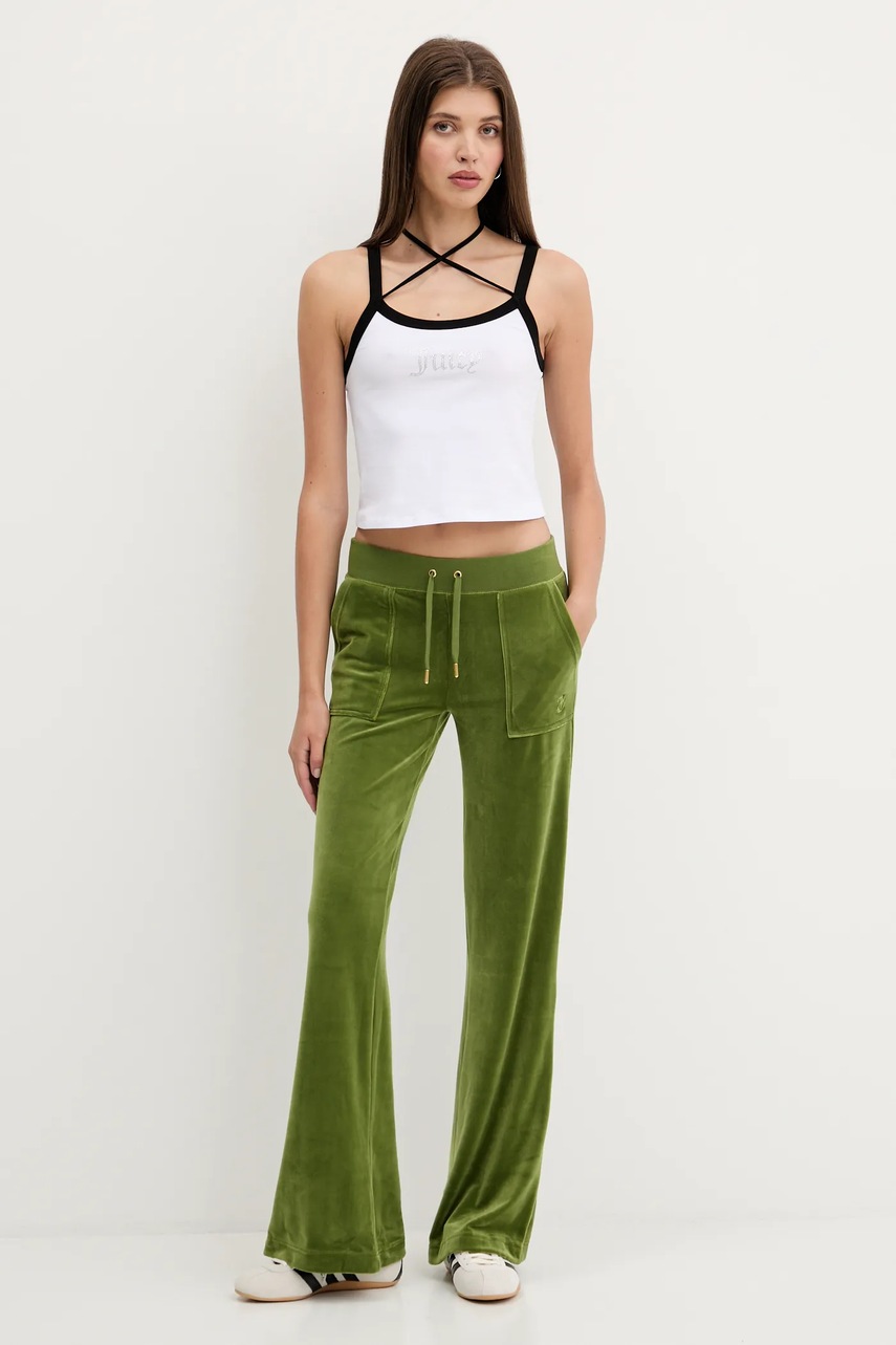 Спортивные штаны из велюра Juicy Couture цвет зелёный однотонные JCSEBJ001G