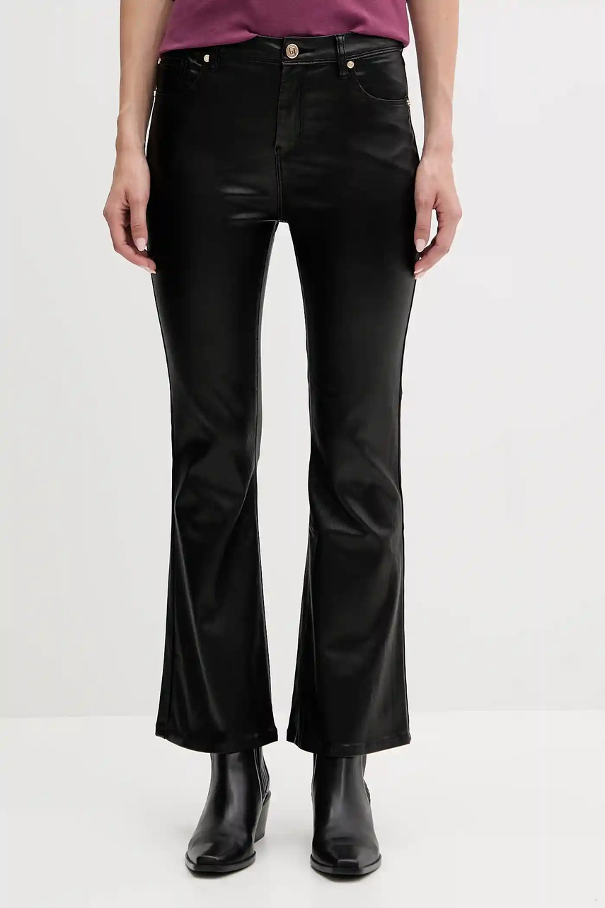 Gaudi pantaloni culoarea negru, evazati, high waist, 521BD25016
