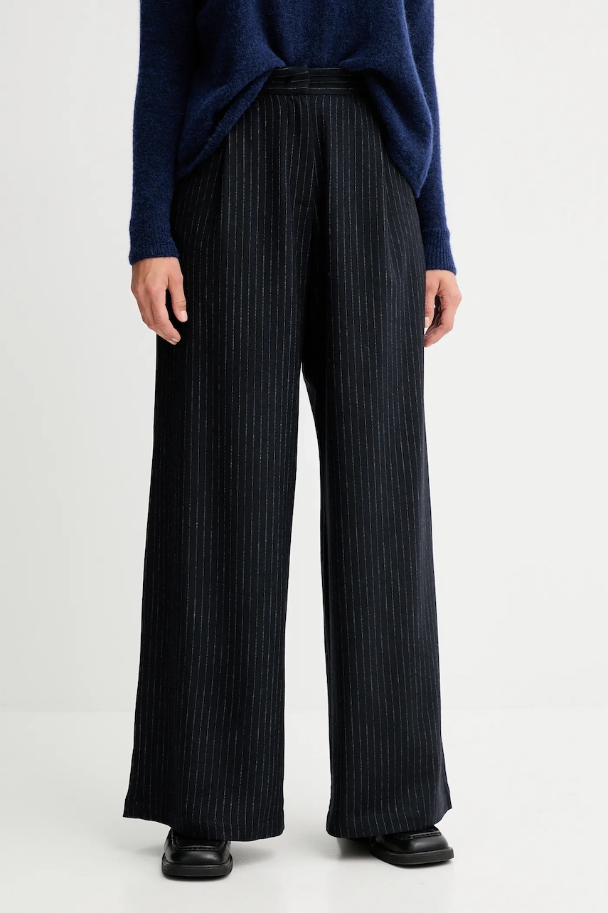 Sessun pantaloni cu lână culoarea bleumarin, lat, high waist, 25107005