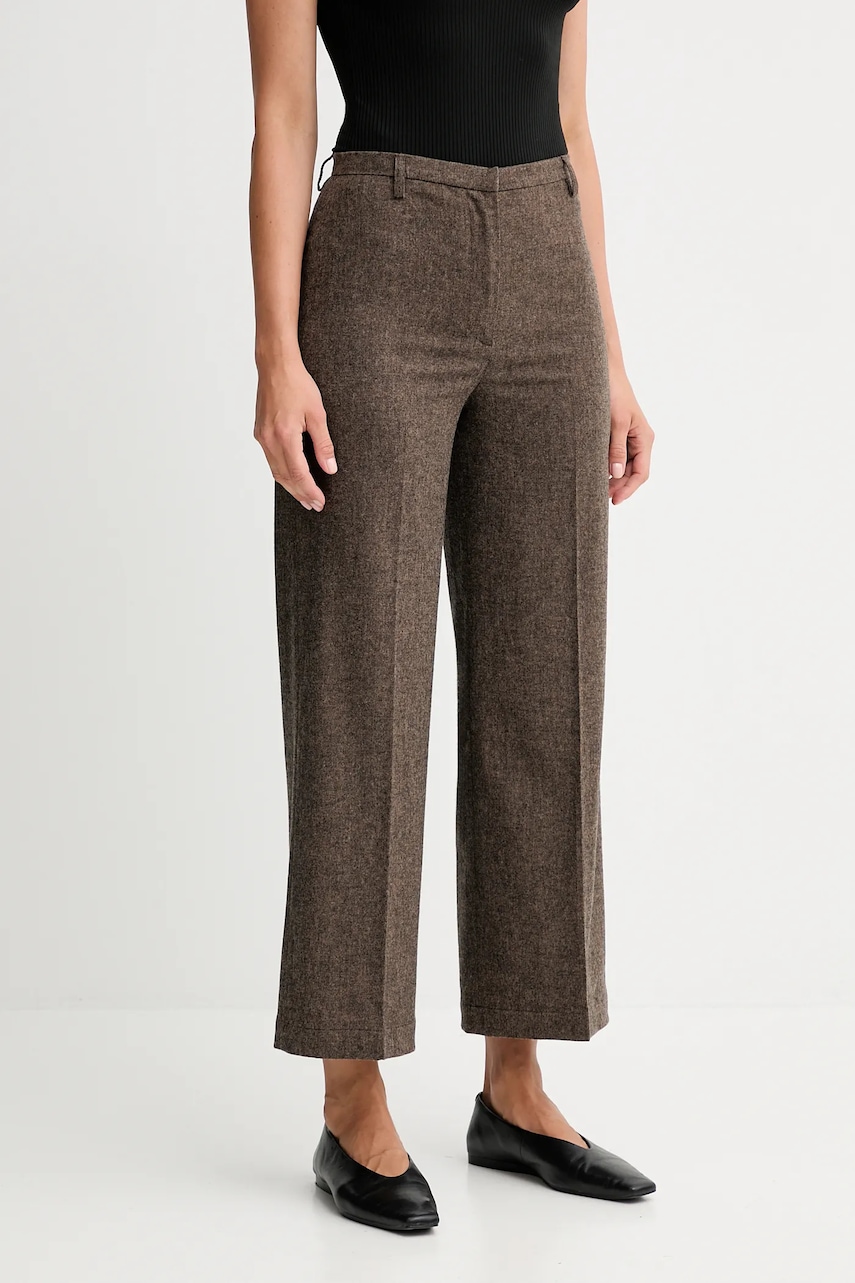 Sessun pantaloni cu lână culoarea maro, lat, high waist, 25107006