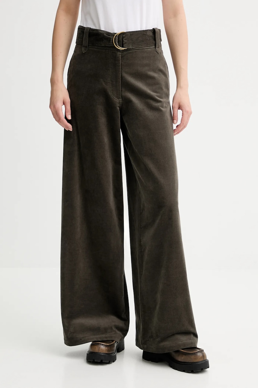 Levně Velurové kalhoty Sessun dámské, zelená barva, high waist, 25107029