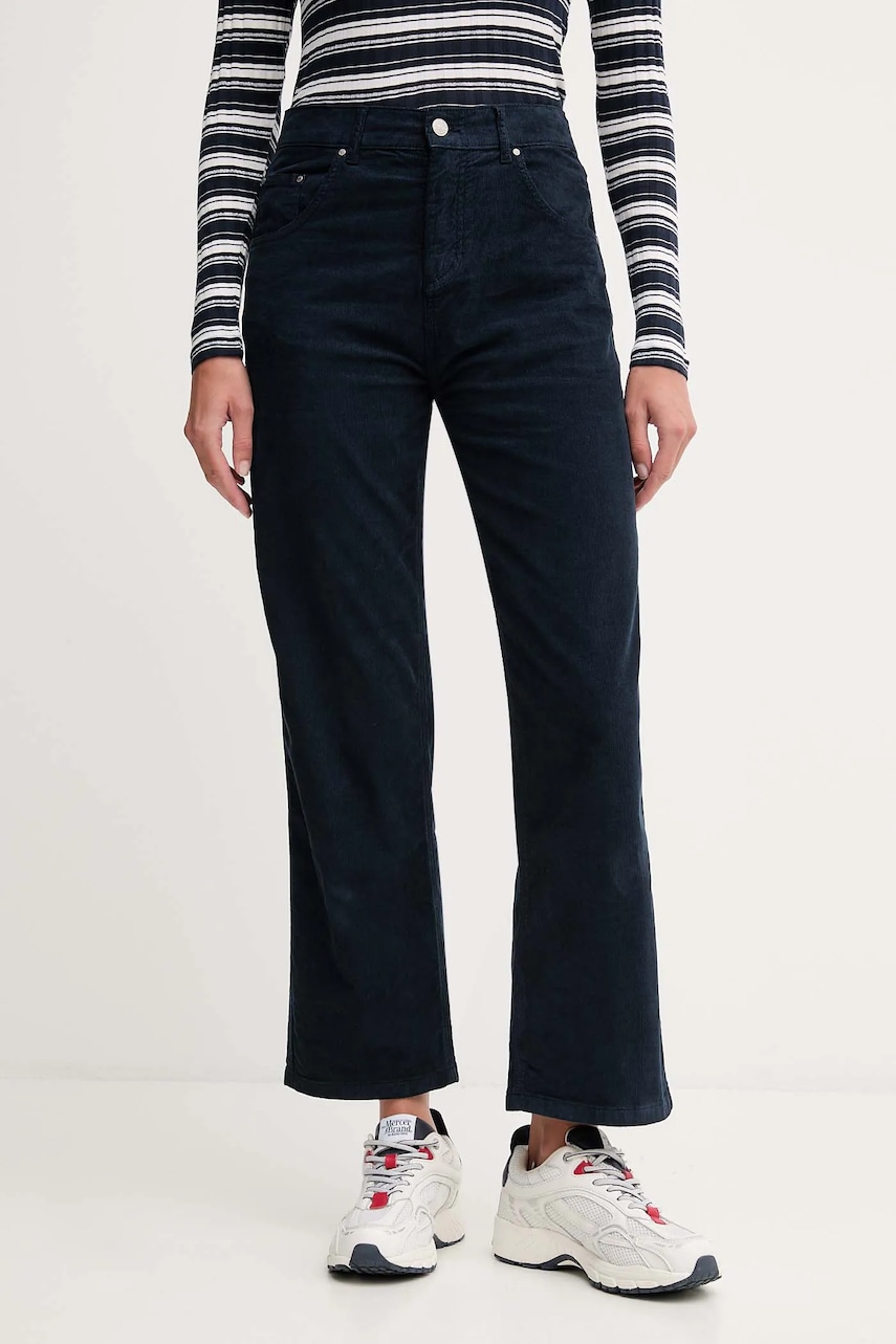 Pepe Jeans pantaloni culoarea bleumarin, drept, high waist, PL21000038