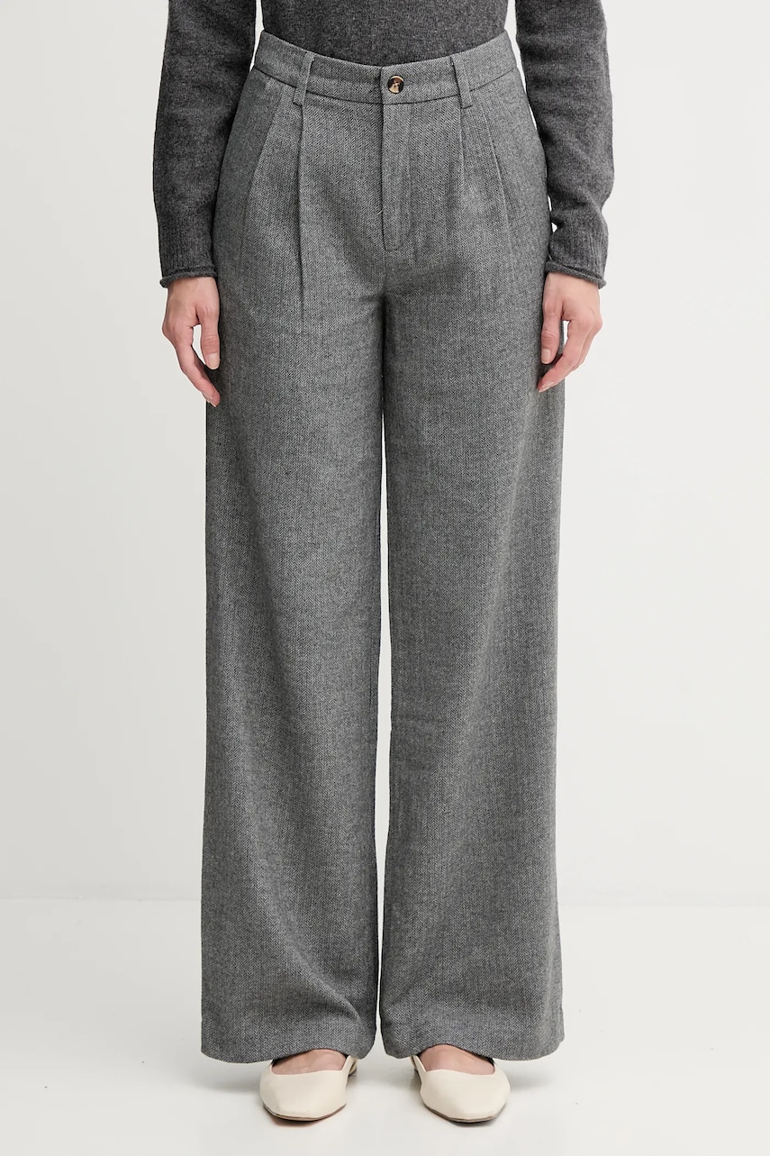 Pepe Jeans pantaloni din lână culoarea gri, drept, high waist, PL2100009