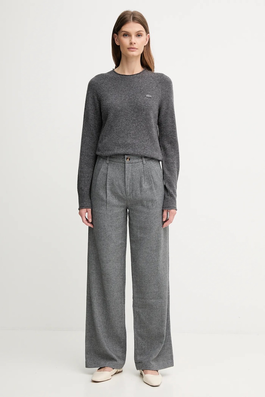 Брюки с примесью шерсти Pepe Jeans цвет серый прямые высокая посадка PL2100009