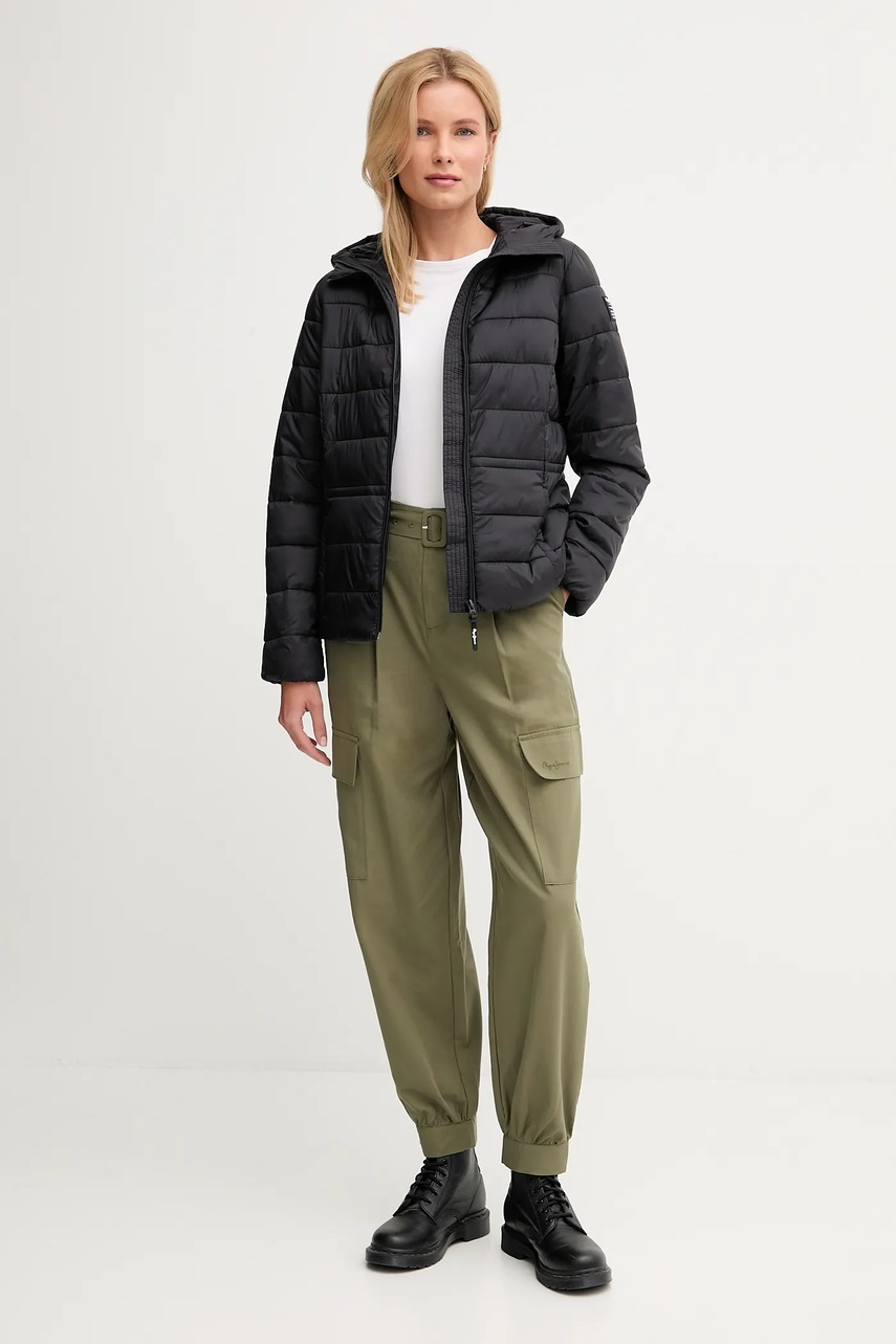 Брюки Pepe Jeans цвет зелёный фасон cargo высокая посадка PL2100016