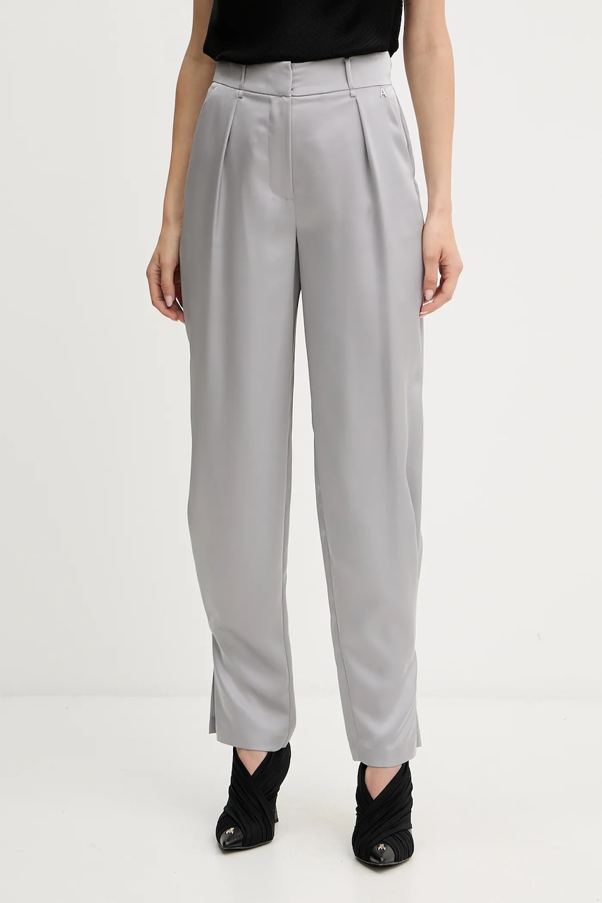 Levně Kalhoty Twinset dámské, šedá barva, high waist, 252AP2413
