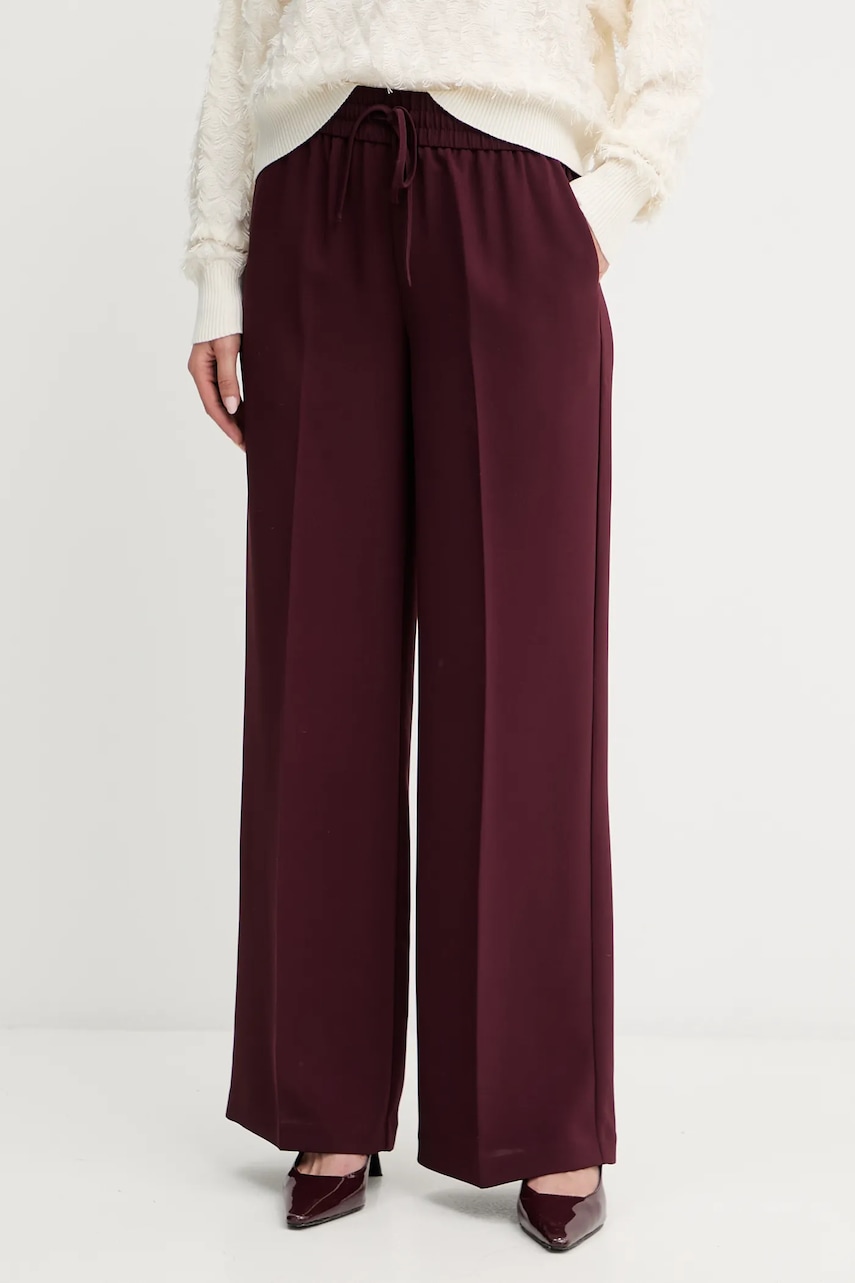 Levně Kalhoty Twinset dámské, vínová barva, široké, high waist, 252TP2611