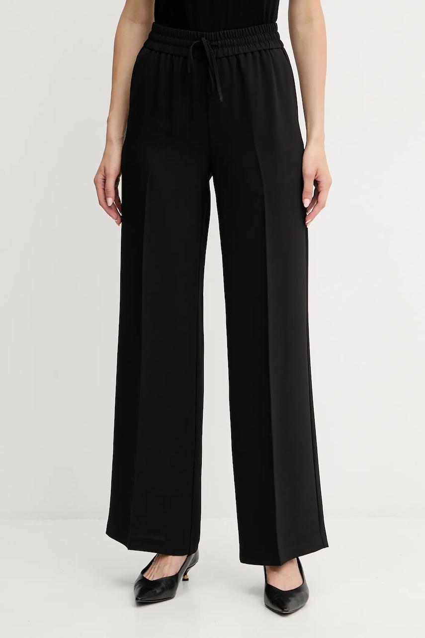 Levně Kalhoty Twinset dámské, černá barva, široké, high waist, 252TP2611