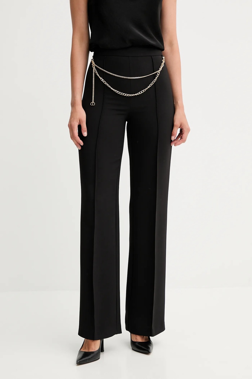 Levně Kalhoty Twinset dámské, černá barva, high waist, 252TP2281