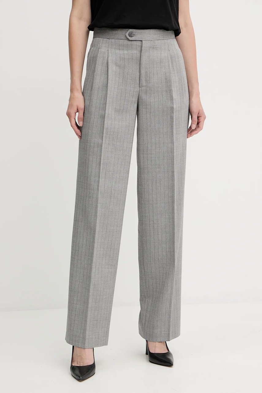 Levně Kalhoty s příměsí vlny Twinset dámské, šedá barva, high waist, 252TP2632