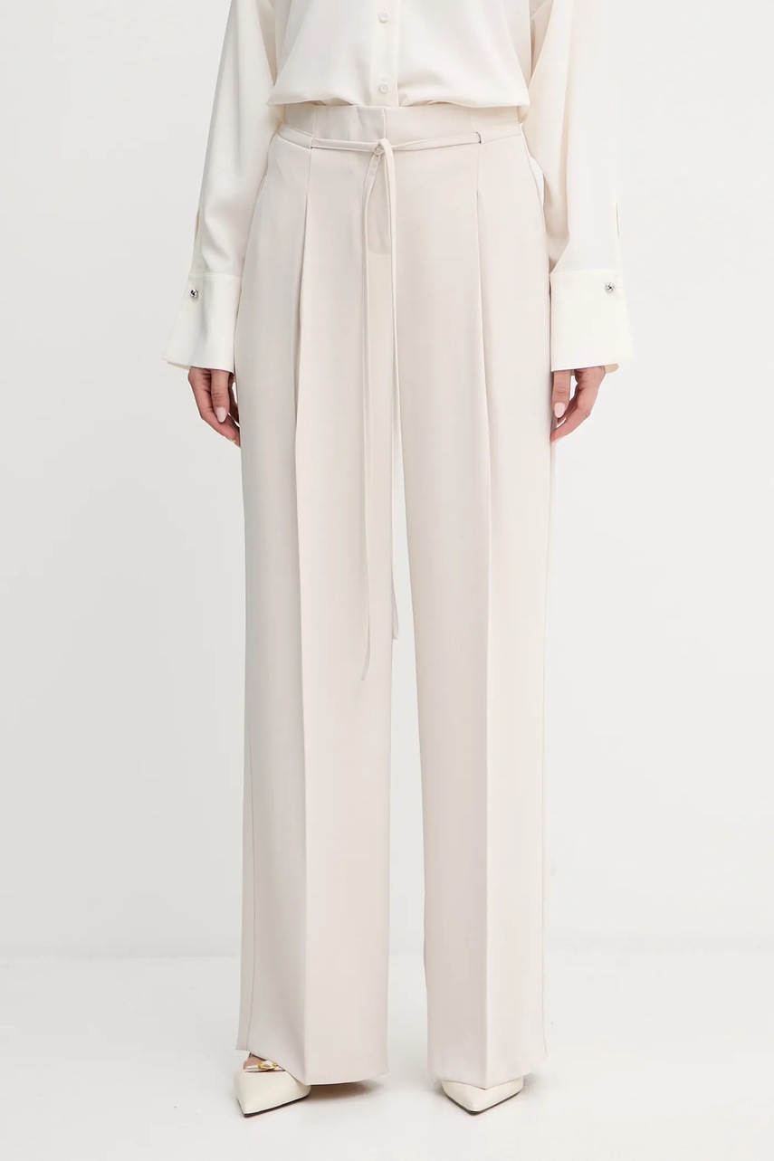 Levně Kalhoty Twinset dámské, béžová barva, široké, high waist, 252TF2011