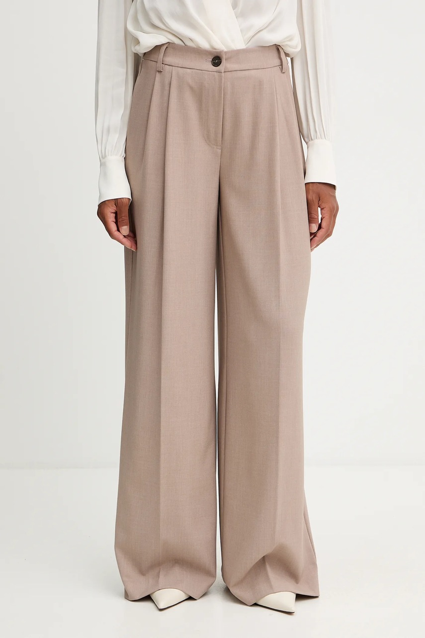 Levně Kalhoty Twinset dámské, béžová barva, široké, high waist, 252TF2043