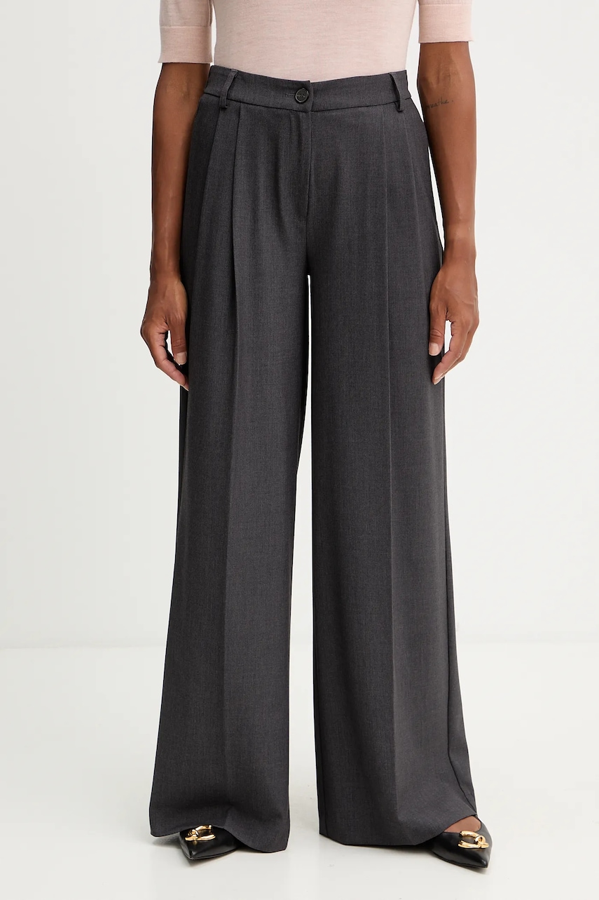 Levně Kalhoty Twinset dámské, šedá barva, široké, high waist, 252TF2043