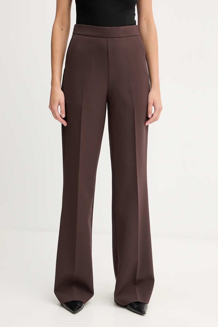 Levně Kalhoty Twinset dámské, hnědá barva, high waist, 252TT2381