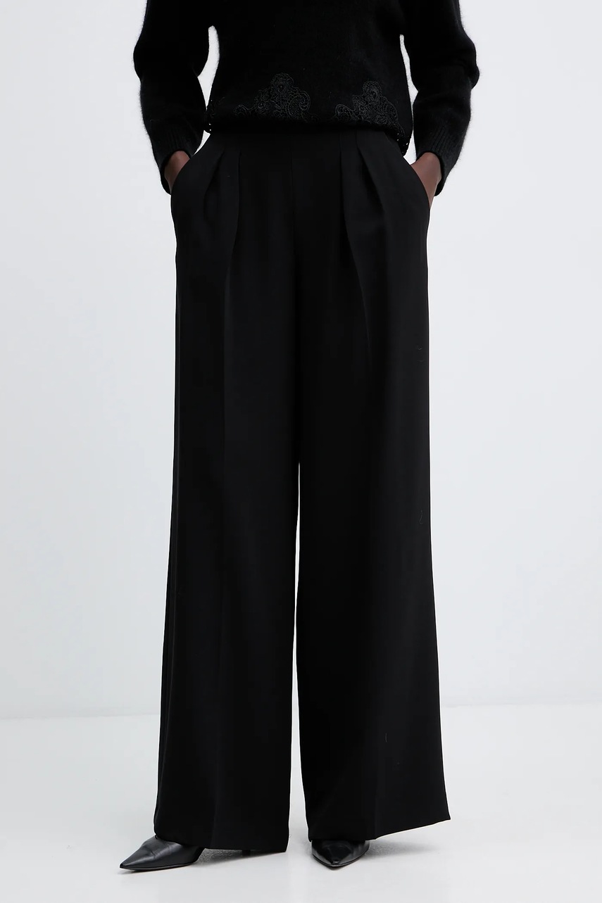 Levně Kalhoty Twinset dámské, černá barva, široké, high waist, 252TT2401