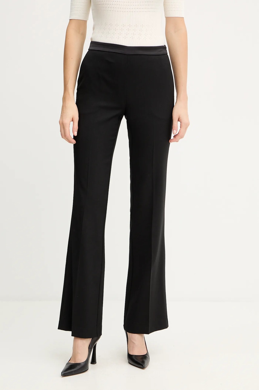 Levně Kalhoty s příměsí vlny Twinset černá barva, medium waist, 252TT2123
