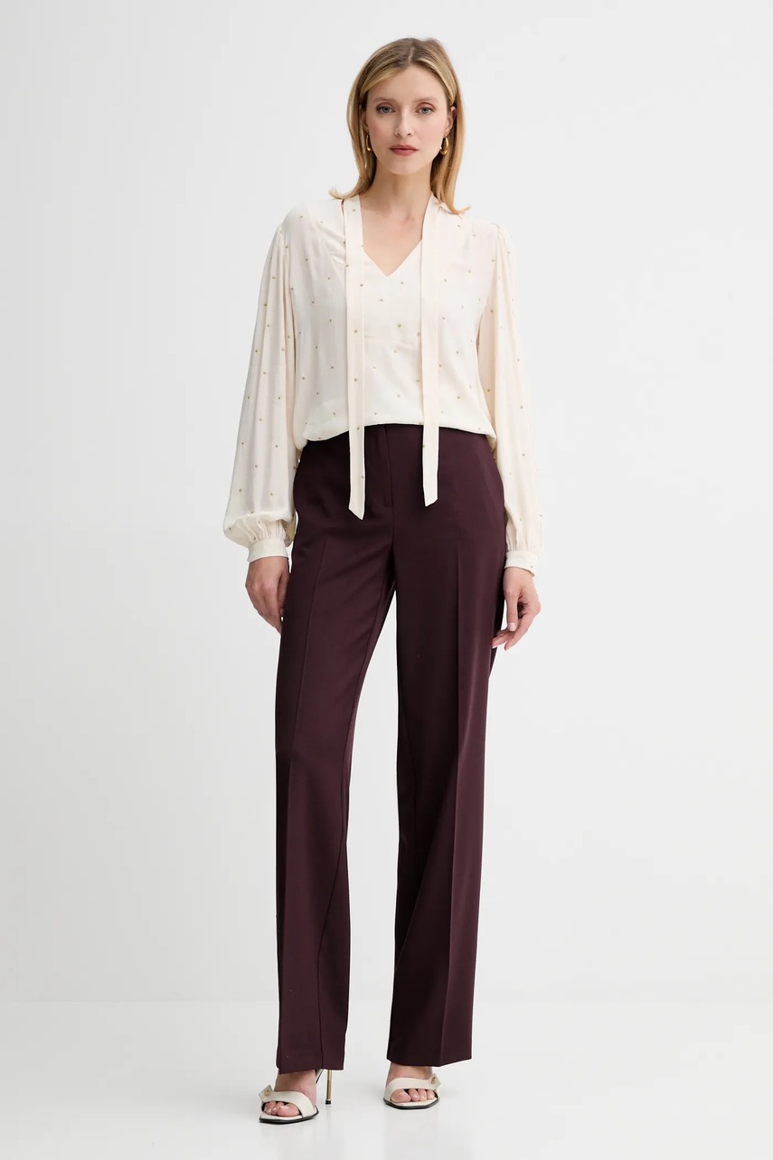 Брюки с добавлением шерсти Twinset цвет фиолетовый прямые высокая посадка 252TT2127