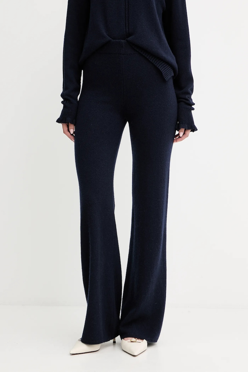 Levně Kalhoty s vlnou Twinset dámské, tmavomodrá barva, široké, high waist, 252TT3454