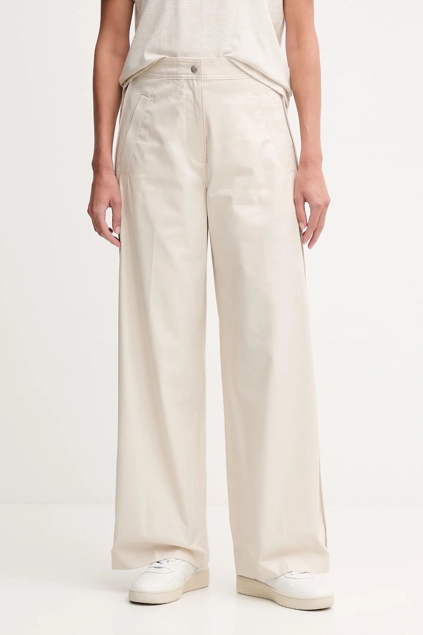 Levně Bavlněné kalhoty Calvin Klein Jeans dámské, béžová barva, široké, high waist, LV044D612G